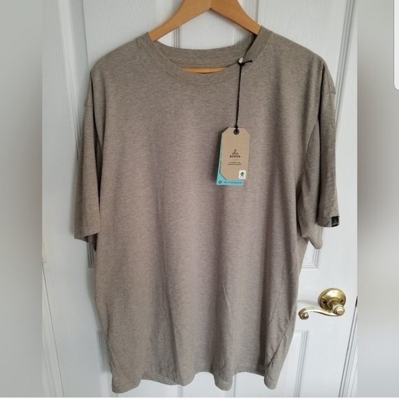 NWT praAna Men's Crew  Tshirt  Tall Dark Khaki Heather  Size XXLT - Picture 1 of 10